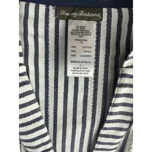 Tommy Bahama Yarn Dyed Striped Cotton Hoodie Pullover Swim Cover Beach Top Large - Picture 6 of 9